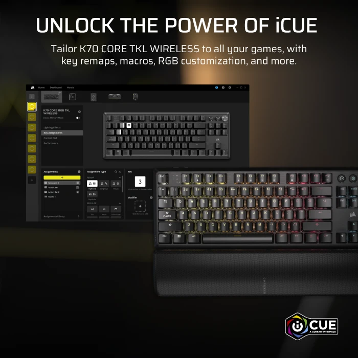 Corsair Gaming K70 CORE TKL WIRELESS RGB, schwarz, MLX RED V2, USB/Bluetooth, DE