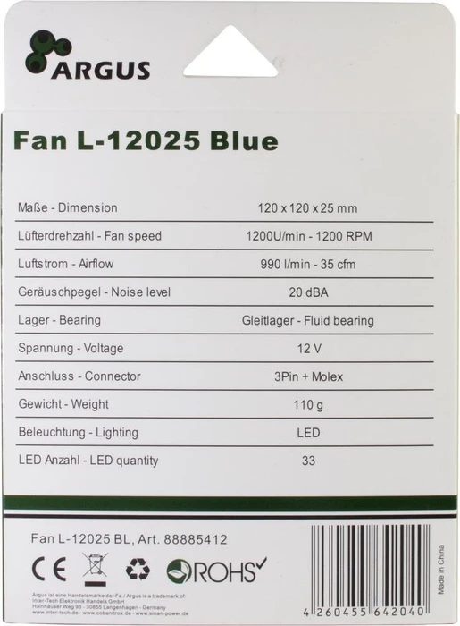 Inter-Tech Argus L-12025 blau, 120mm