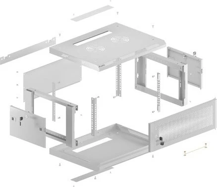 Lanberg WF01 Series 19" Wandschrank 4HE, hängend, Flatpack, Gitternetztür, IP20, RAL 7035, 450mm tief