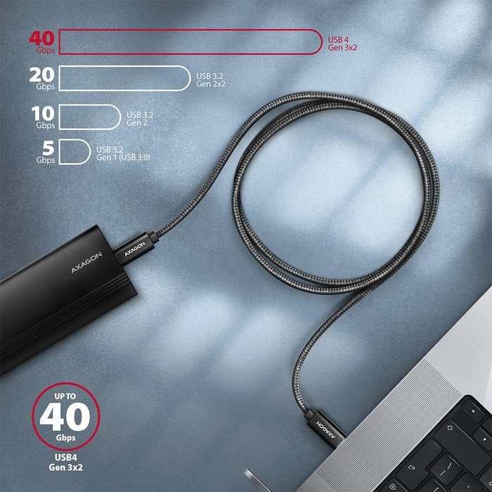 Axagon USB-C Kabel, USB4 Gen3x2, 40Gb/s, 8K60Hz, 100W PD, USB-C [Stecker] auf USB-C [Stecker], 1m