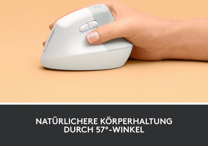 Logitech Lift Vertical Ergonomic Mouse, Off-White, Logi Bolt, USB/Bluetooth