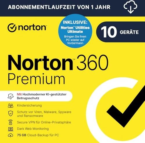 NortonLifeLock Norton 360 Premium, 10 User, 1 Jahr, ESD (deutsch) (Multi-Device)