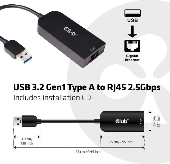 Club 3D Adapter LAN-Adapter, RJ-45, USB-A 3.0 [Stecker]