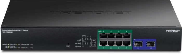 TRENDnet TPE Desktop Gigabit Smart Switch, 8x RJ-45, 2x SFP, 180W PoE++