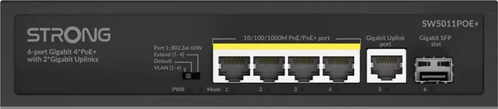 Strong Desktop Gigabit Switch, 5x RJ-45, 1x SFP, 100W PoE+
