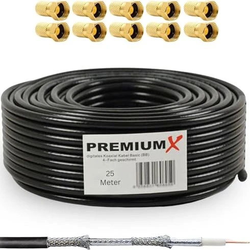 PremiumX Basic Koaxialkabel 135dB 4-fach geschirmt 25m