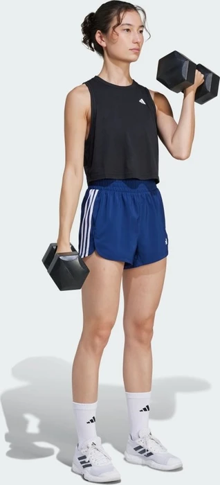 adidas Pacer Training 3-Streifen Woven High-Rise Trainingshose kurz dark blue/white (Damen)