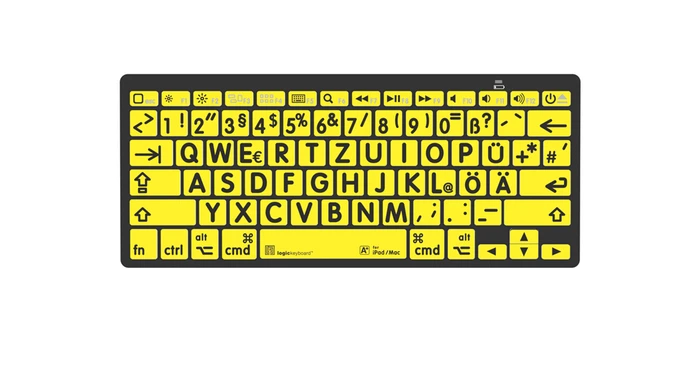 LogicKeyboard LargePrint Mini Mac, Black on Yellow, Bluetooth, DE