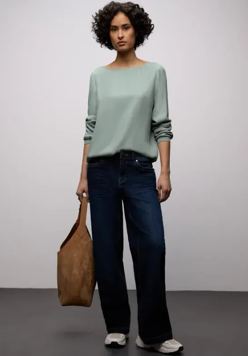 Street One Bluse mit Elastiksaum Shirt langarm dark mint green (Damen)