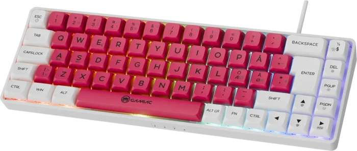Gamiac TKL69G Gaming Keyboard, weiß/rot, LEDs RGB, Kailh RED, USB, ND
