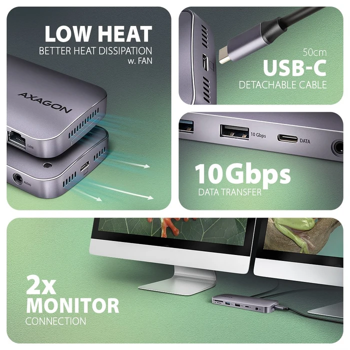 Axagon 12in1 Combo Hub, Dual-Slot-Cardreader, USB-C 3.1 [Buchse]