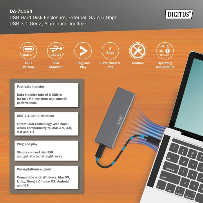 Digitus Festplattengehäuse für M.2 SATA SSD, USB-C 3.1