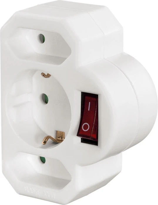 Hama Adapterstecker mit Schalter, 3-fach, 1x Schuko, 2x Euro, weiß