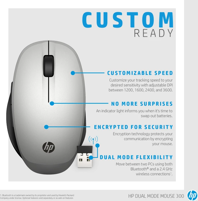 HP Dual-Mode Mouse 300 silber, USB/Bluetooth