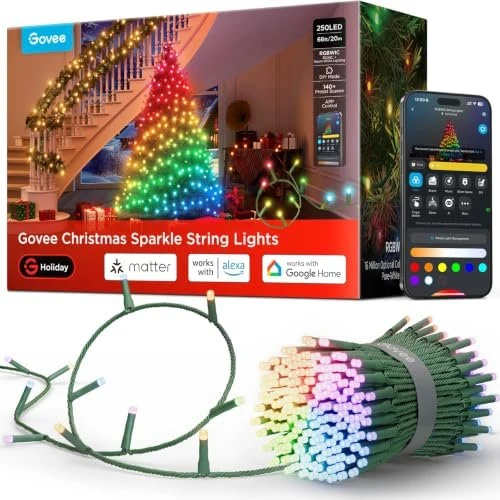 Govee Christmas Sparkle String Lights Smart Lichterkette 20m LED 250x warmweiß RGBIC