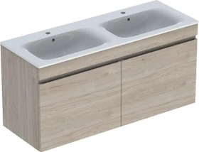 Geberit Renova Plan Set Doppelmöbelwaschtisch/Unterschrank 130cm, Nussbaum hickory hell