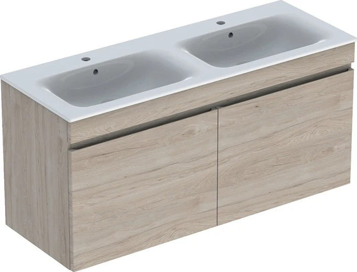 Geberit Renova Plan Set Doppelmöbelwaschtisch/Unterschrank 130cm, Nussbaum hickory hell
