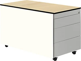 mauser Rollcontainer line, 1x Utensilienauszug, 3x Materialschublade, reinweiß/ahorn/weißaluminium