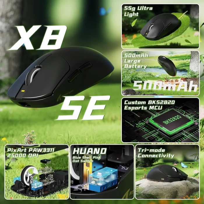 Attack Shark X8 SE Tri-mode Wireless Gaming Mouse, schwarz, USB/Bluetooth