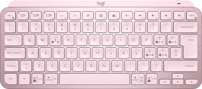 Logitech MX Keys Mini, rosa, LEDs weiß, Logi Bolt, Rose, USB/Bluetooth, IT