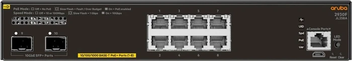 HPE Aruba 2930F 8G Desktop Gigabit Managed Switch, 8x RJ-45, 2x SFP+, 125W PoE+