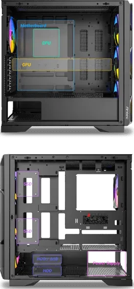 Antec AX1000 ARGB, schwarz, Glasfenster
