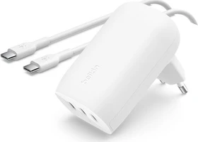 Belkin USB-C-Ladegerät mit drei Anschlüssen PPS (67 W) + USB-C-/USB-C-Kabel weiß