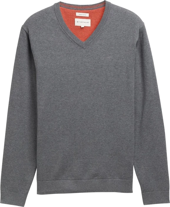 Tom Tailor Strickpullover mit V-Ausschnitt aus Baumwolle Strickpullover classic dark grey melange (Herren)