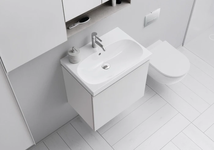 Geberit Acanto Waschtisch 60x48cm, Hahnloch mittig, mit Überlauf, weiß/KeraTect