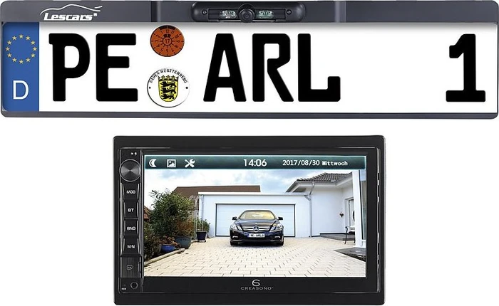 Creasono 2-DIN-MP3-Autoradio mit Touchdisplay und Funk-Rückfahr-Kamera