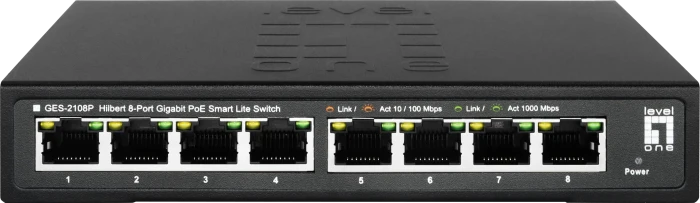 LevelOne GES Desktop Gigabit Smart Switch, 8x RJ-45, 112W PoE+