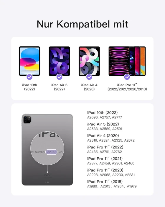 Inateck Tastatur Hülle für iPad Air 6 11"/iPad Air 5/iPad 10/iPad Pro 11", violett, DE