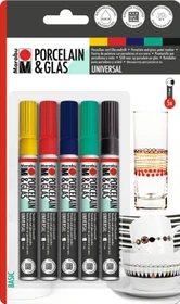 Marabu Porzellan & Glas Basic 1-2mm sortiert, 5er-Set