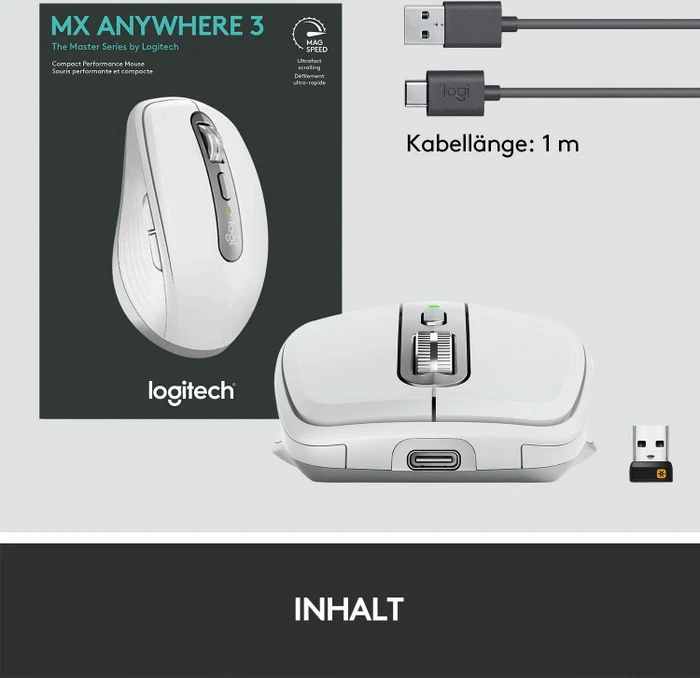 Logitech MX Anywhere 3 Pale Grey, weiß/grau, USB/Bluetooth