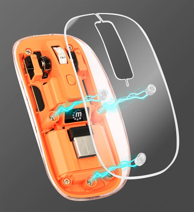 Manhattan Transparent Rechargeable Wireless Mouse, transparent/orange, USB