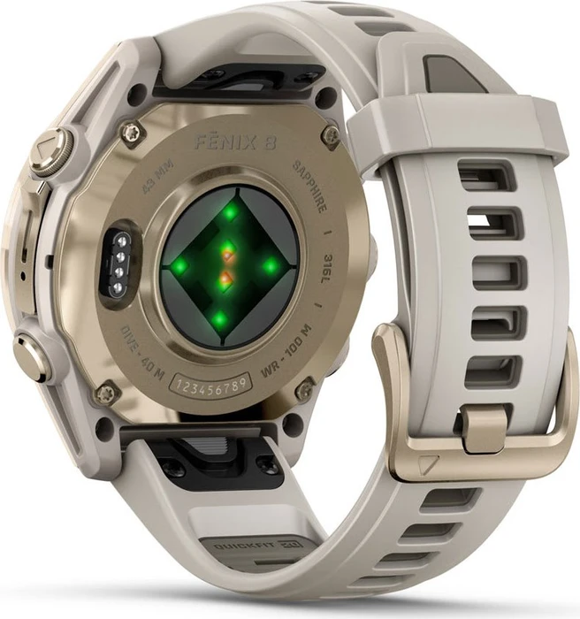 Garmin Fenix 8 43mm Sapphire soft gold/fog grey-dark sandstone silicone