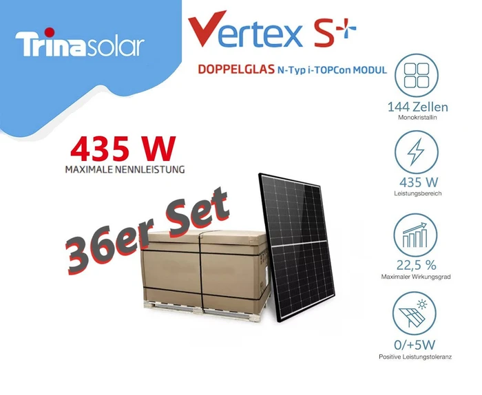 Trina Solar Vertex S+ TSM-435NEG9R.28, 435Wp, 36 Stück, 15.66kWp