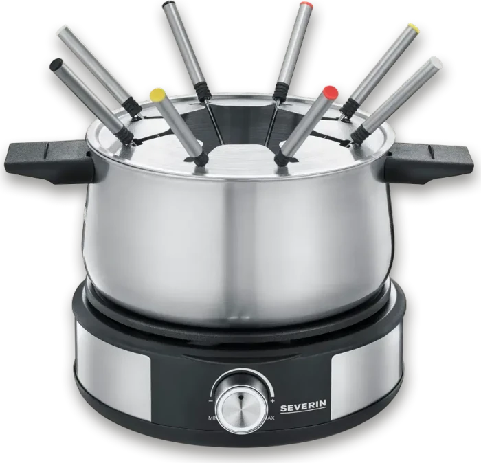 Severin Fondue-Crêpes-Kombination FO 2471 | Elektro-Fondue 1,4l | 8 Gabeln | Edelstahl | Crêpesplatte | 1500W | schwarz