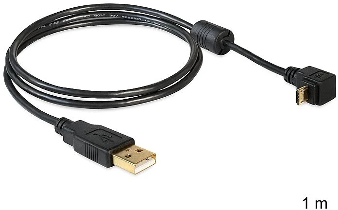 DeLOCK USB-A 2.0 auf USB 2.0 Micro-B Adapterkabel, 1m, gewinkelt 180°