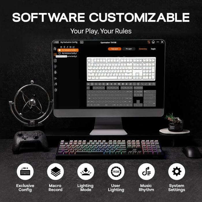 Epomaker TH108 Wireless, schwarz, LEDs RGB, hot-swap, Epomaker Creamy Jade, USB/Bluetooth, US