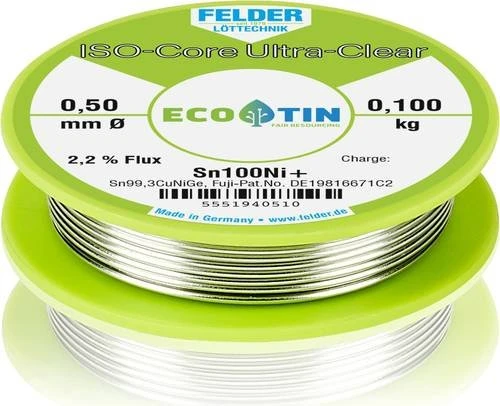 Felder ISO-Core Ultra-Clear Sn100Ni+ Sn99.3CuNiG Lötzinn 0.5mm, 100g
