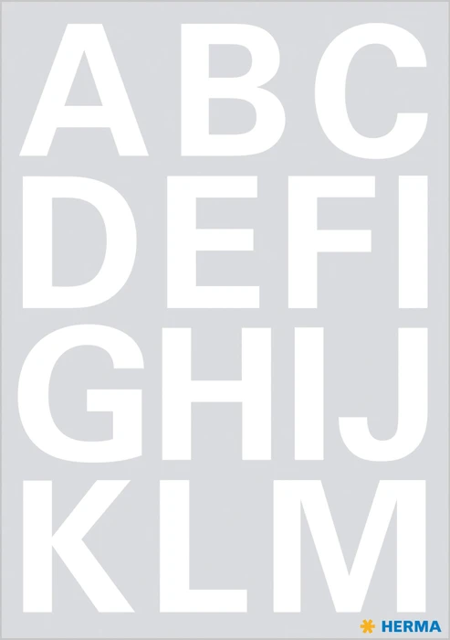 Herma Buchstabenetiketten A-Z, 15x25mm, wetterfest, weiß, 2 Blatt (30 Etiketten)