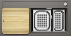 Blanco Zenar XL 6 S DampfgarPlus InFino Becken rechts mit Ablauffernbedienung vulkangrau inkl. Holzschneidebrett