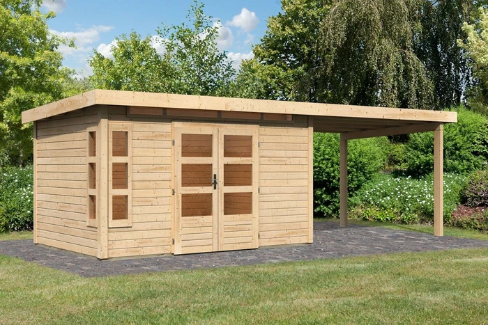 Karibu Kastorf 7 Gartenhaus inkl. Anbau 3.2m natur