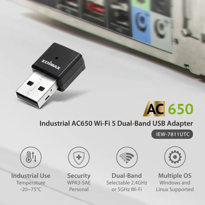 Edimax IEW-7811UTC, 2.4GHz/5GHz WLAN Industrial, USB-A 2.0 [Stecker]