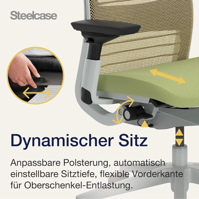 Steelcase Think Bürostuhl mit Armlehnen, beige/grün