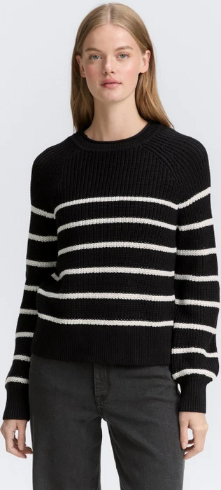 Tom Tailor Strickpullover mit leichten Ballonärmeln Strickpullover placed black white stripe (Damen)