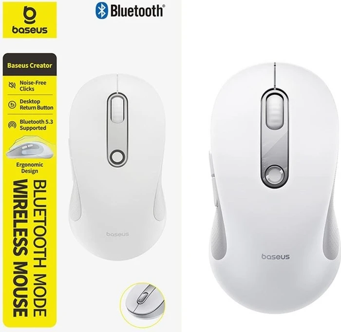 Baseus F02 Ergonomic Dual-Mode Wireless Mouse, weiß/grau, USB/Bluetooth