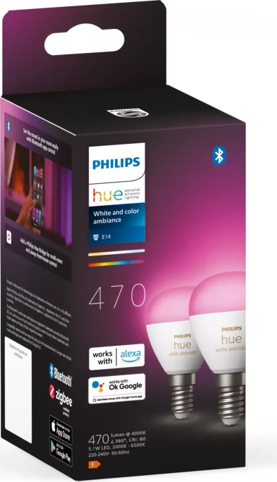 Philips Hue White and Color Ambiance 470 LED-Bulb E14 5.1W, 2 Stück