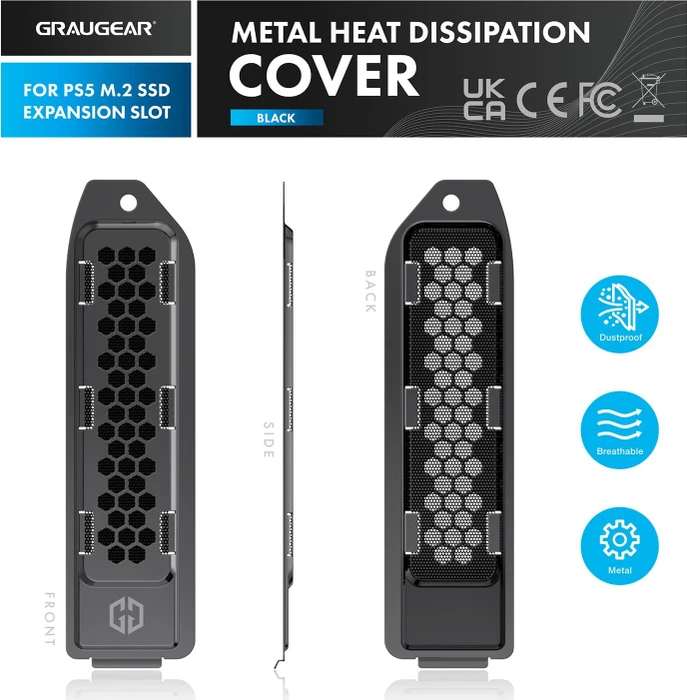 Graugear G-PS5M2-COVER M.2 SSD Kühlkörper-Abdeckung für PlayStation 5, schwarz